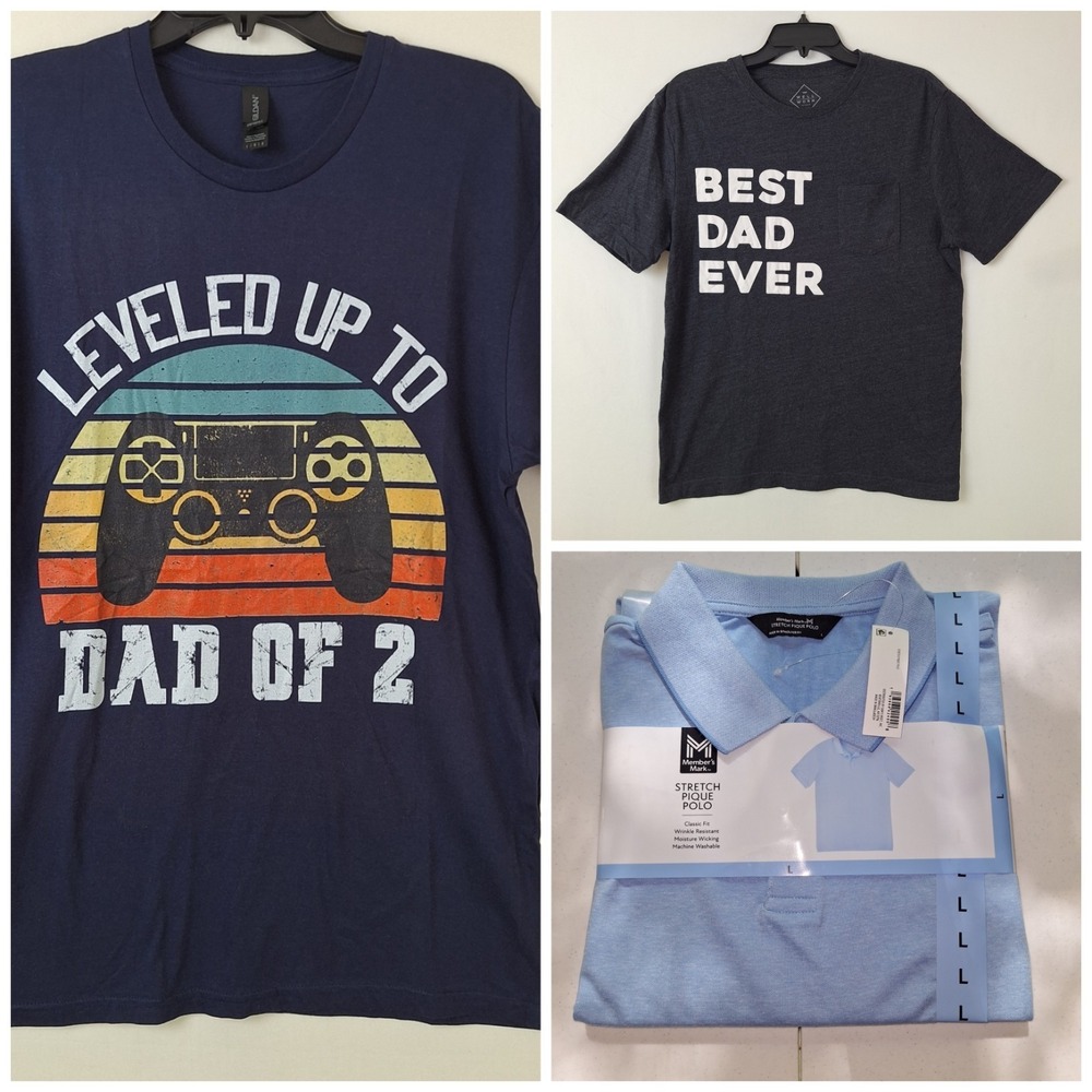 Lot of 3 Men's Dad T Shirts‎ & Members Mark Polo Size Large Best Gamer Dad Ever